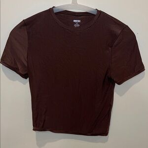 aerie Women's Crop Tee in Dark Brown
